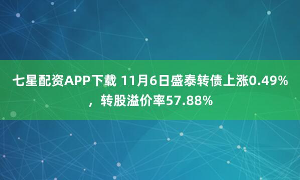 七星配资APP下载 11月6日盛泰转债上涨0.49%，转股溢价率57.88%